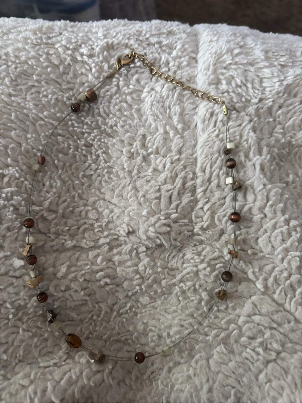 Gold-Tone Brown Bead Necklace with Matching Earrings